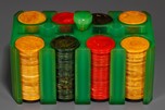 Rare Clear Bright Green Catalin Poker Chip Caddy with Chips - Incredible